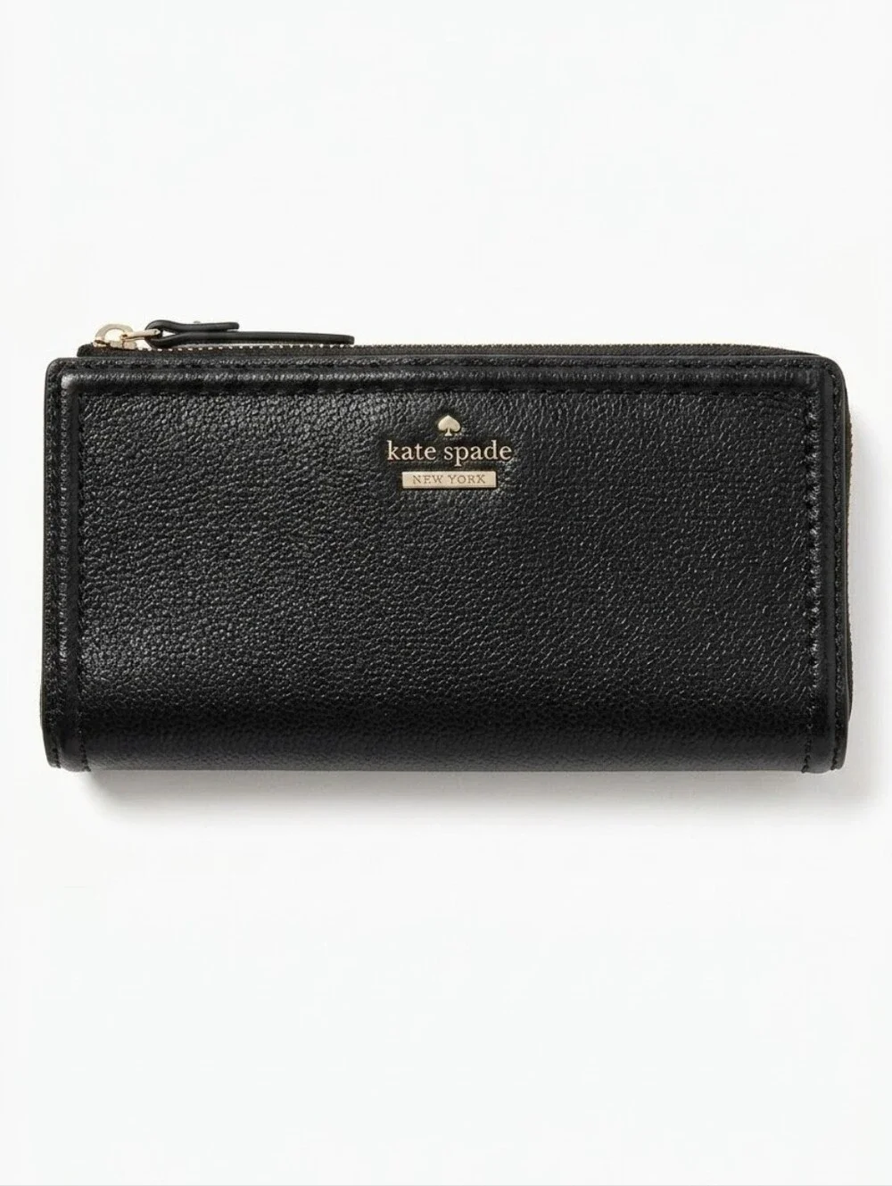 kate spade Black Leather Double Snap Triple Compartment Wallet